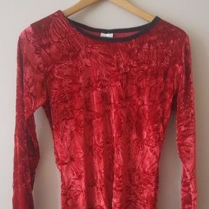 Red Long-Sleeved Crushed Velvet Top